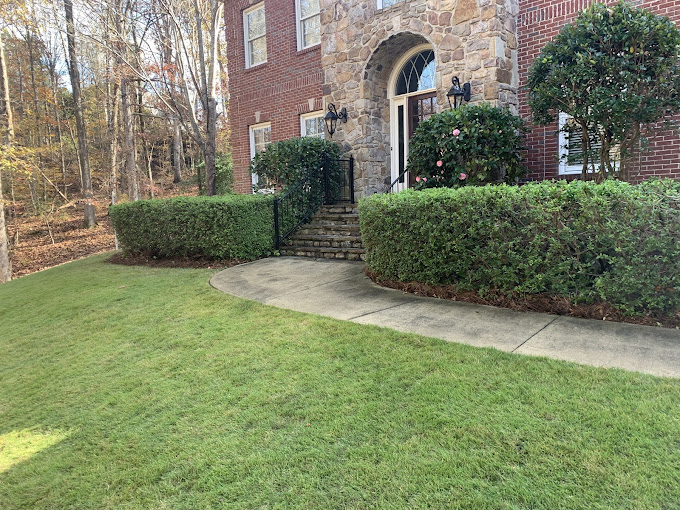 Manicured residential lawn by JG Southern Landscaping LLC trimmed mowed green grass lush